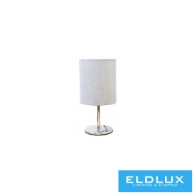   ELDLUX Asztali lámpa króm kör alap v-szürke TC egyenes lámpaernyővel E14