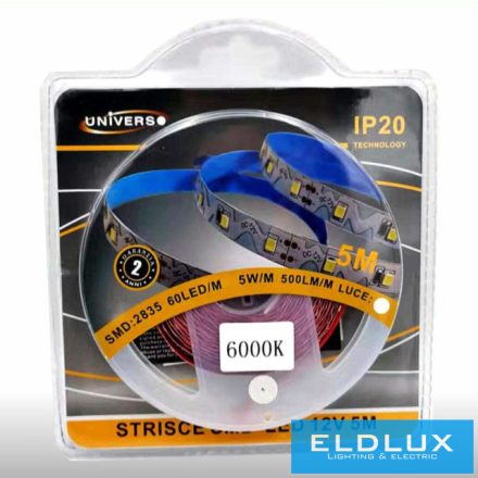 UNIVERSO Hajlítható LED szalag 12v 2835-60D-5w-450lm/M 6500k IP20 5M