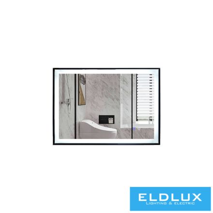 ELDLUX Tükör fekete kerettel LED háttérvilágítással (párátlanító + érintőkapcsoló) IP44 800x600mm