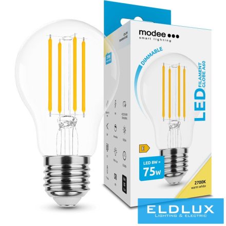 MODEE LED Izzó Filament A60 8W E27 360° 2700K (1055 lumen) dimm.