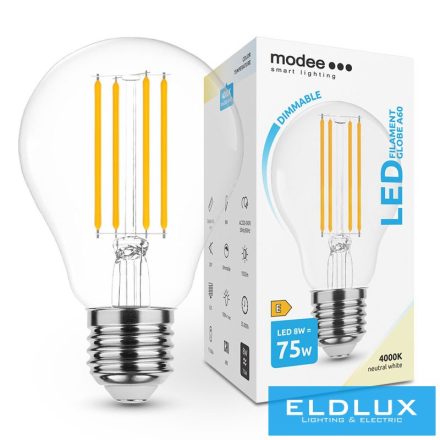 MODEE LED Izzó Filament A60 8W E27 360° 4000K (1055 lumen) dimm.