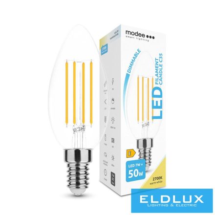 MODEE LED Izzó Filament Gyertya (Candle) C35 7W E14 360° 2700K (806 lumen) dimm.