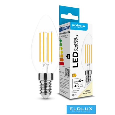 Modee LED Izzó Filament Gyertya C35 4W E14 360° 4000K (470 lumen) ERP
