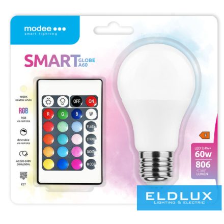 Modee LED Smart (Remote) Globe (Gömb) A60 9,4W E27 270° RGB+W (806 lumen)