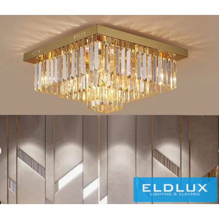 ELDLUX Kristály üveg mennyezeti lámpa E14×12 D500x500x350mm Arany