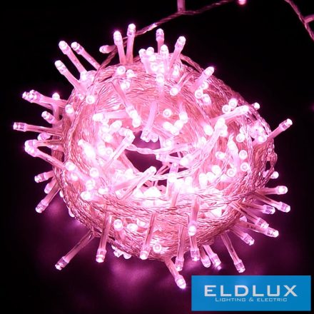 WISDOM fényfüzér rózsaszín fényű 500LED 25m átlátszó kábellel 8 fun. IP44